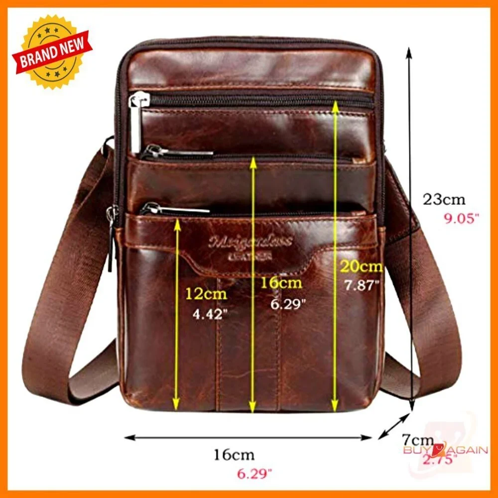 Small Genuine Leather Messenger Bag for Men Women Travel Business